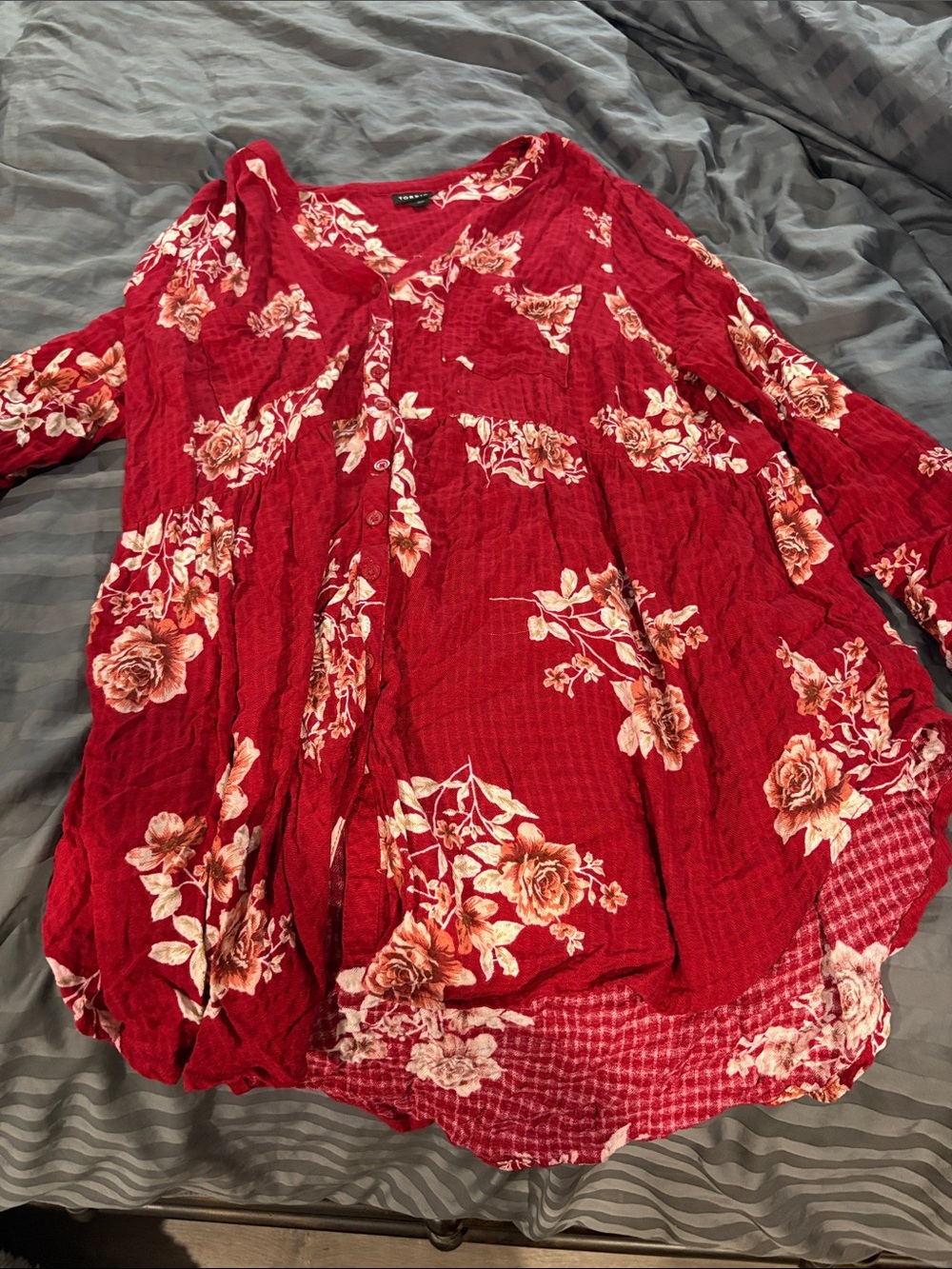 torrid Red Floral Button-Up Peasant Blouse